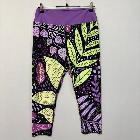 Loony Legs Women Leggings Size XL X-Large Colorful Artsy Floral D044 -9 - Picture 1 of 16